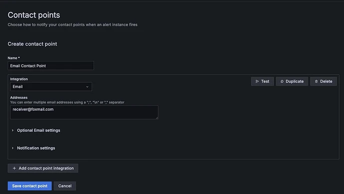TDengine Database Grafana plugin alert email